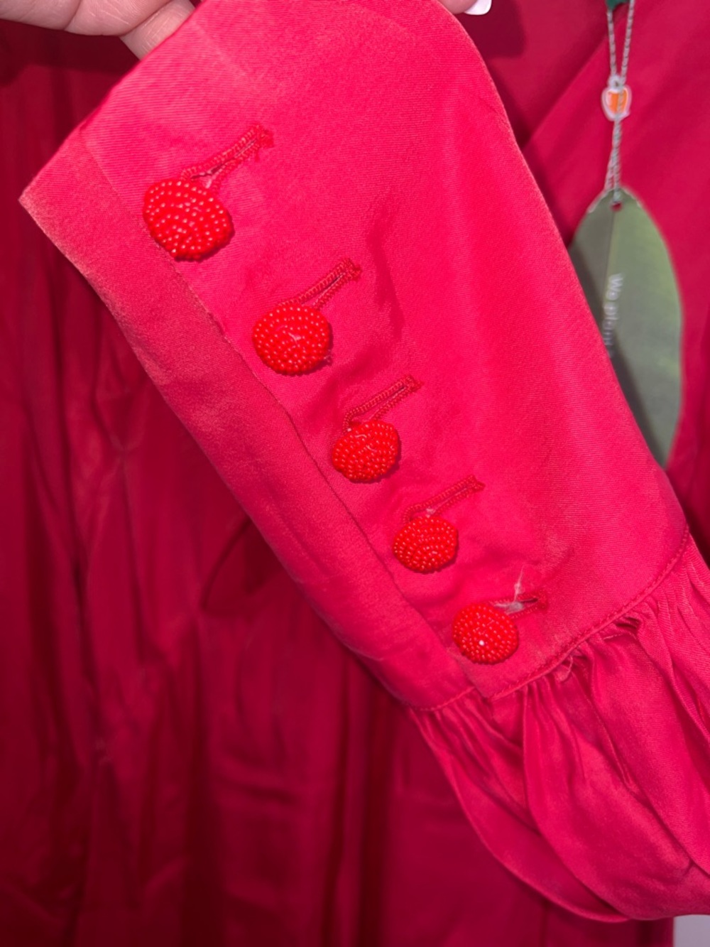 Farm Rio Red Cutout Maxi Dress Beaded Buttons Slit NWT Size Large - Picture 10 of 15